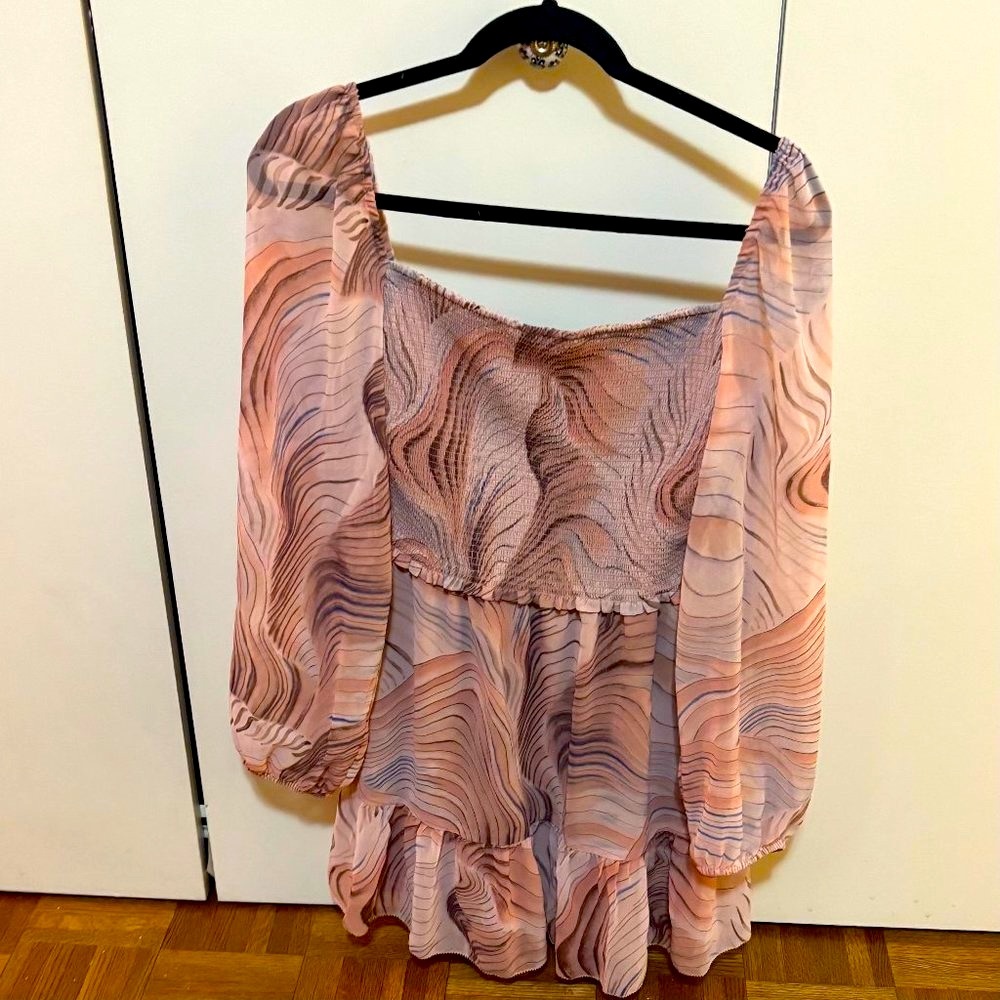 Aritzia Wilfred Tempest Long Sleeve Mini Dress in BIRCH/BUENOS AIRES, Size M